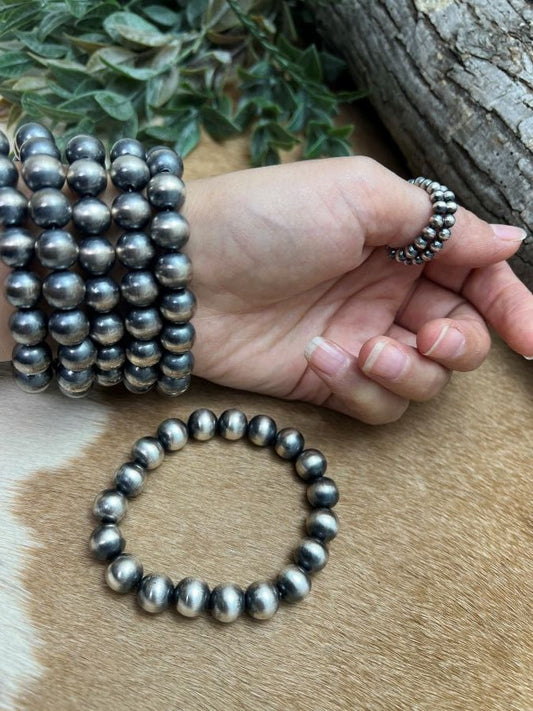 10mm Round Desert Pearls Stretch Bracelet - Sunset TQ Mountain