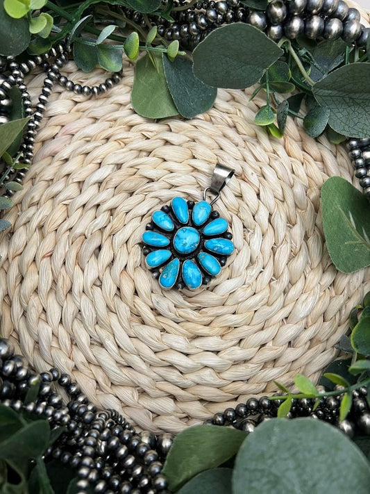 11 - stone Turquoise Cluster Pendant - Sunset TQ Mountain