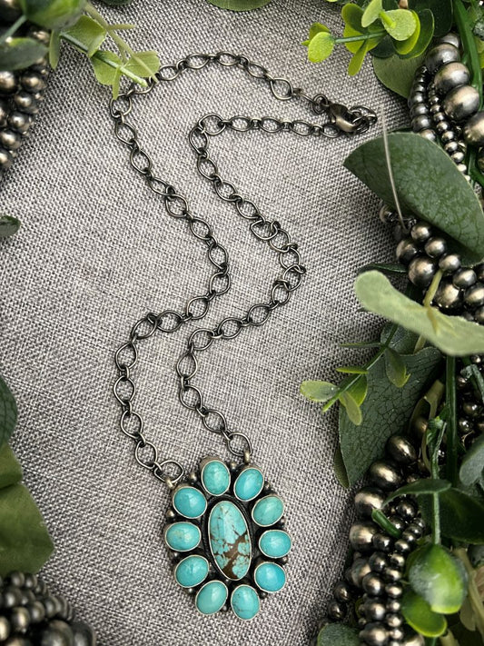 11 - stone Turquoise Mine 8 Cluster Bar Necklace - Sunset TQ Mountain