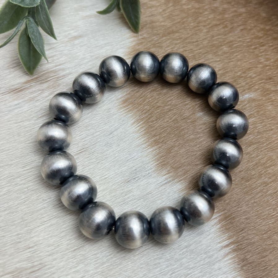 12mm Round Desert Pearls Stretch Bracelet - Sunset TQ Mountain