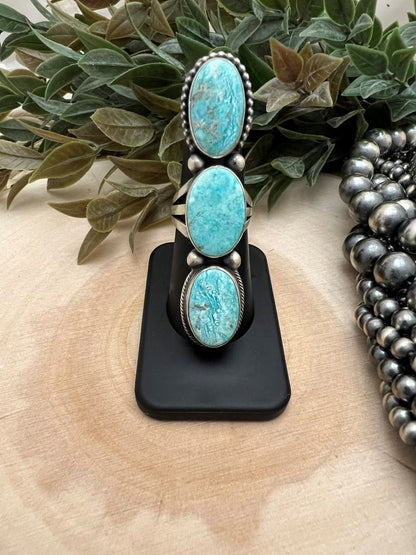 3 Stone Whitewater Turquoise Ring - Sunset TQ Mountain