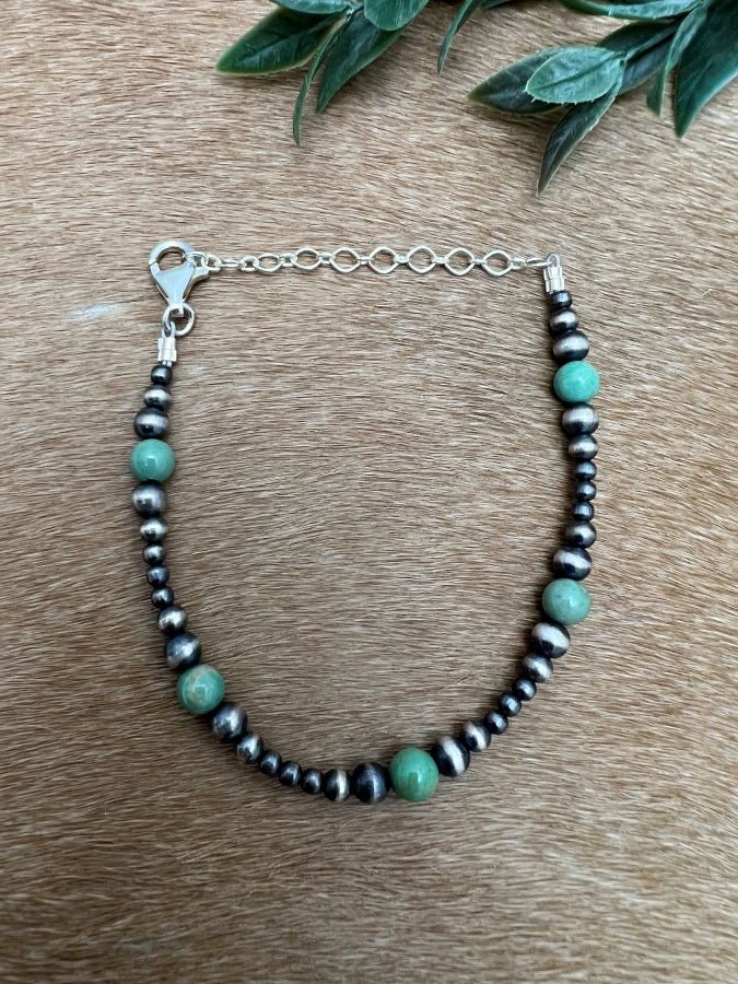 3 to 6mm Graduated Desert Pearls & Green Turquoise Bracelet - Sunset TQ Mountain