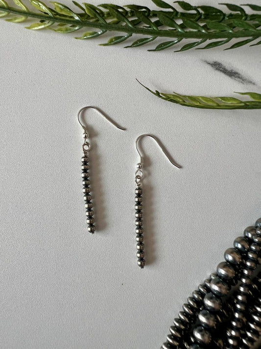 3mm Desert Pearl Round Dangle Stick Earrings - Sunset TQ Mountain