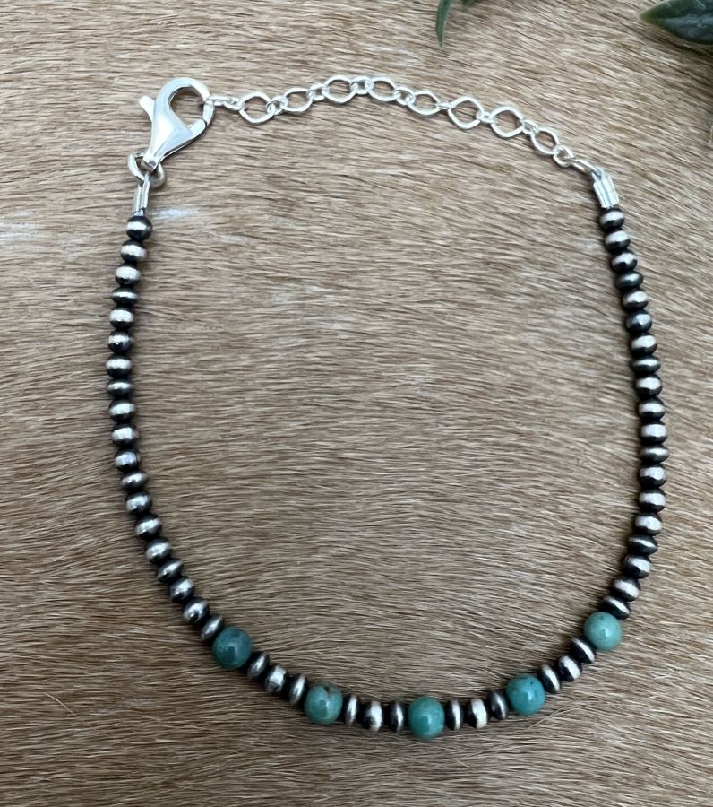 3mm Desert Pearls & Green Turquoise Bracelet - Sunset TQ Mountain