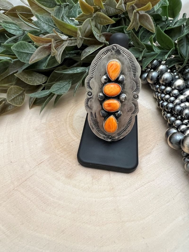 4 - Stone Spiny Oyster Rings by Cordell Platero - Sunset TQ Mountain