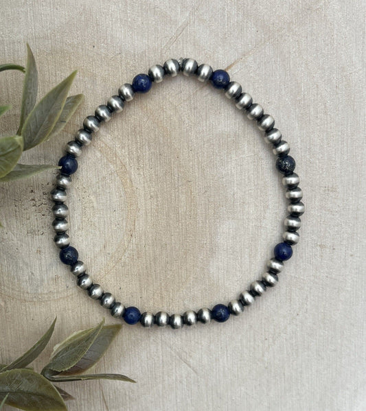 4mm Desert Pearls & Lapis Stretch Bracelet - Sunset TQ Mountain