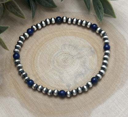 4mm Desert Pearls & Lapis Stretch Bracelet - Sunset TQ Mountain