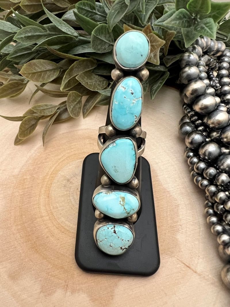 5 Stone Golden Hills Turquoise Long Ring - Sunset TQ Mountain