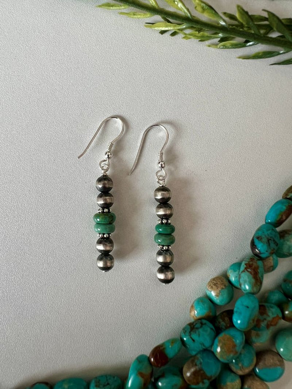 5mm Desert Pearl and Turquoise Stick Dangle Earrings - Sunset TQ Mountain