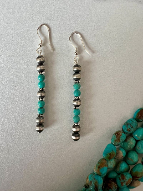 5mm Desert Pearl and Turquoise Stick Dangle Earrings - Sunset TQ Mountain