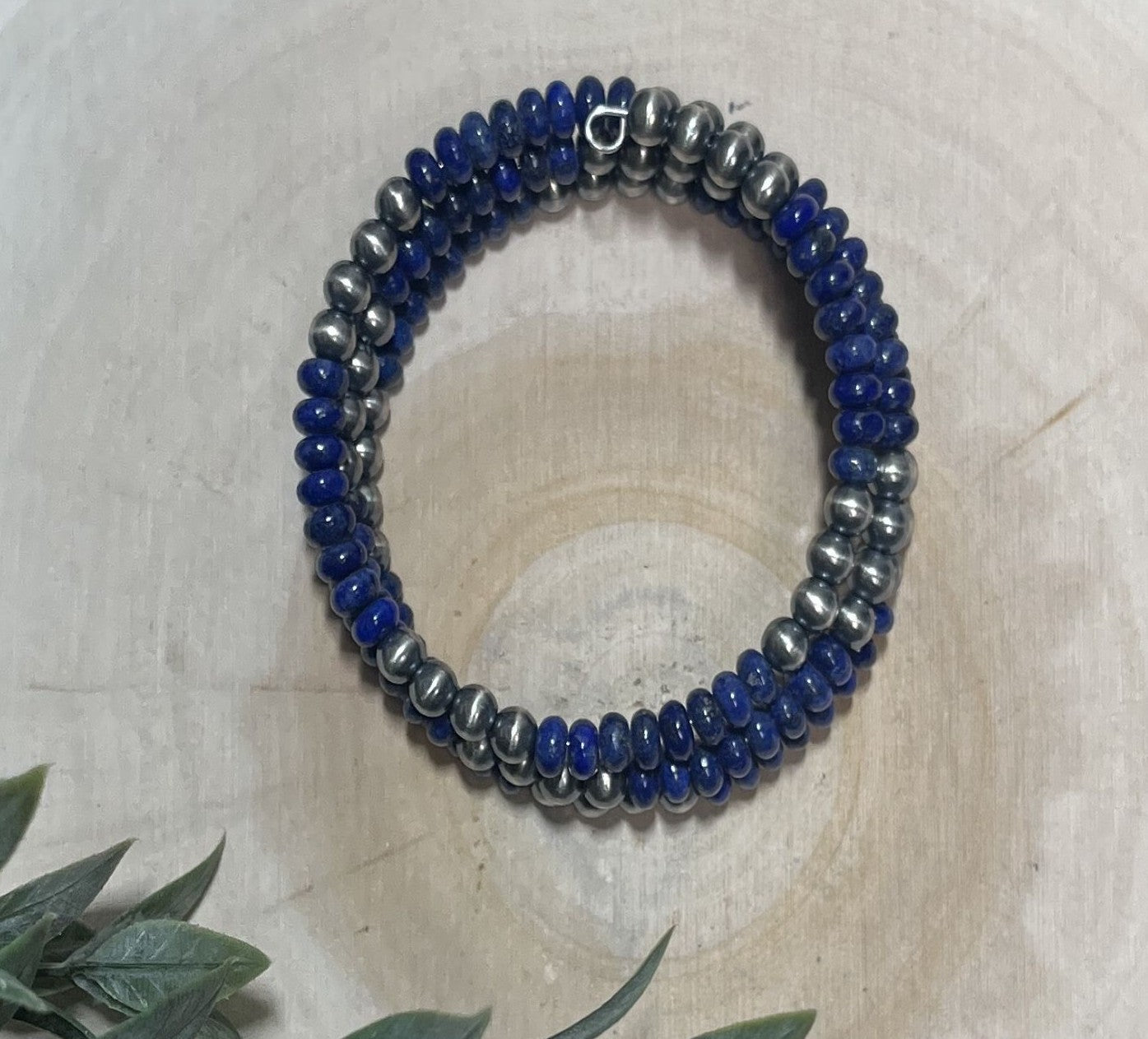 5mm Desert Pearls and Lapis 3 - row Memory Bracelet - Sunset TQ Mountain