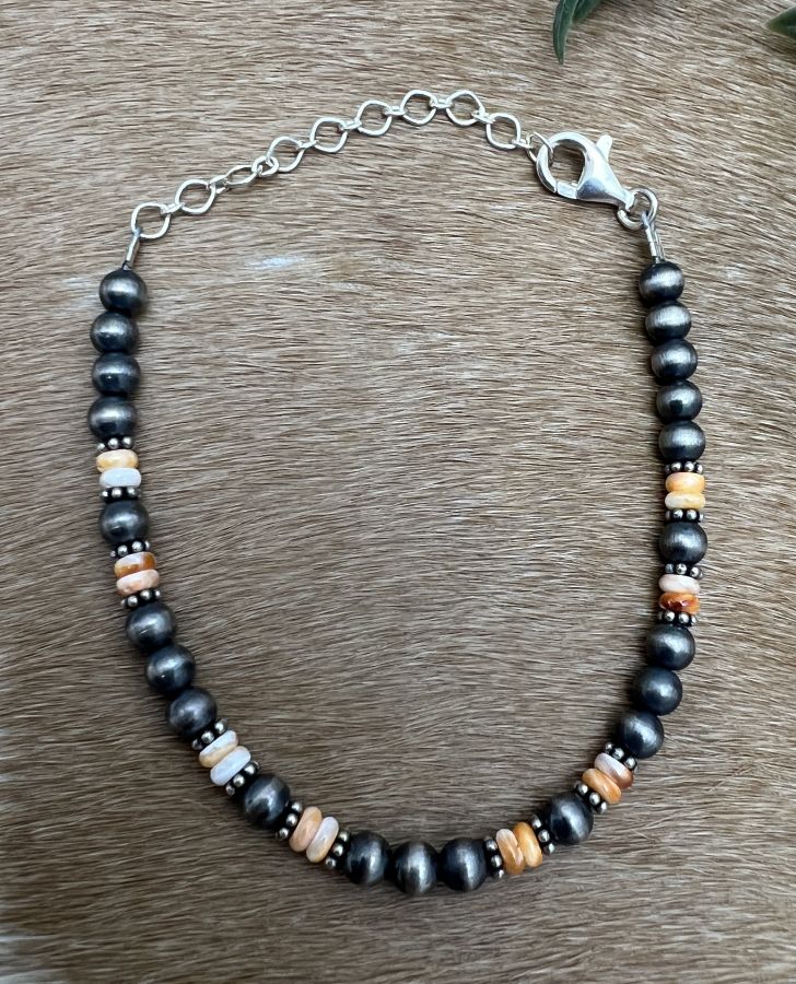 5mm Desert Pearls & Orange Spiny Bracelet - Sunset TQ Mountain