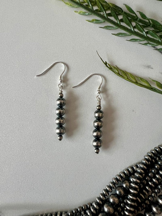 6mm Desert Pearl Round Stick Dangle Earrings - Sunset TQ Mountain