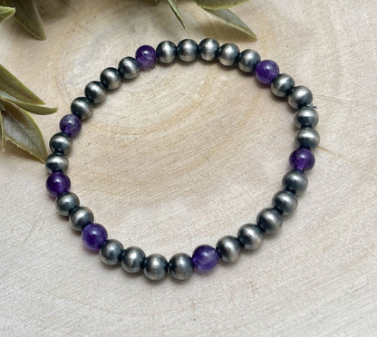 6mm Desert Pearls & Amethyst Stretch Bracelet - Sunset TQ Mountain