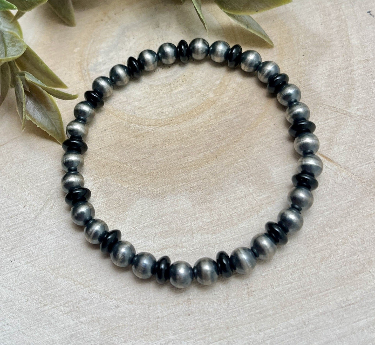 6mm Desert Pearls & Onyx Stretch Bracelet - Sunset TQ Mountain