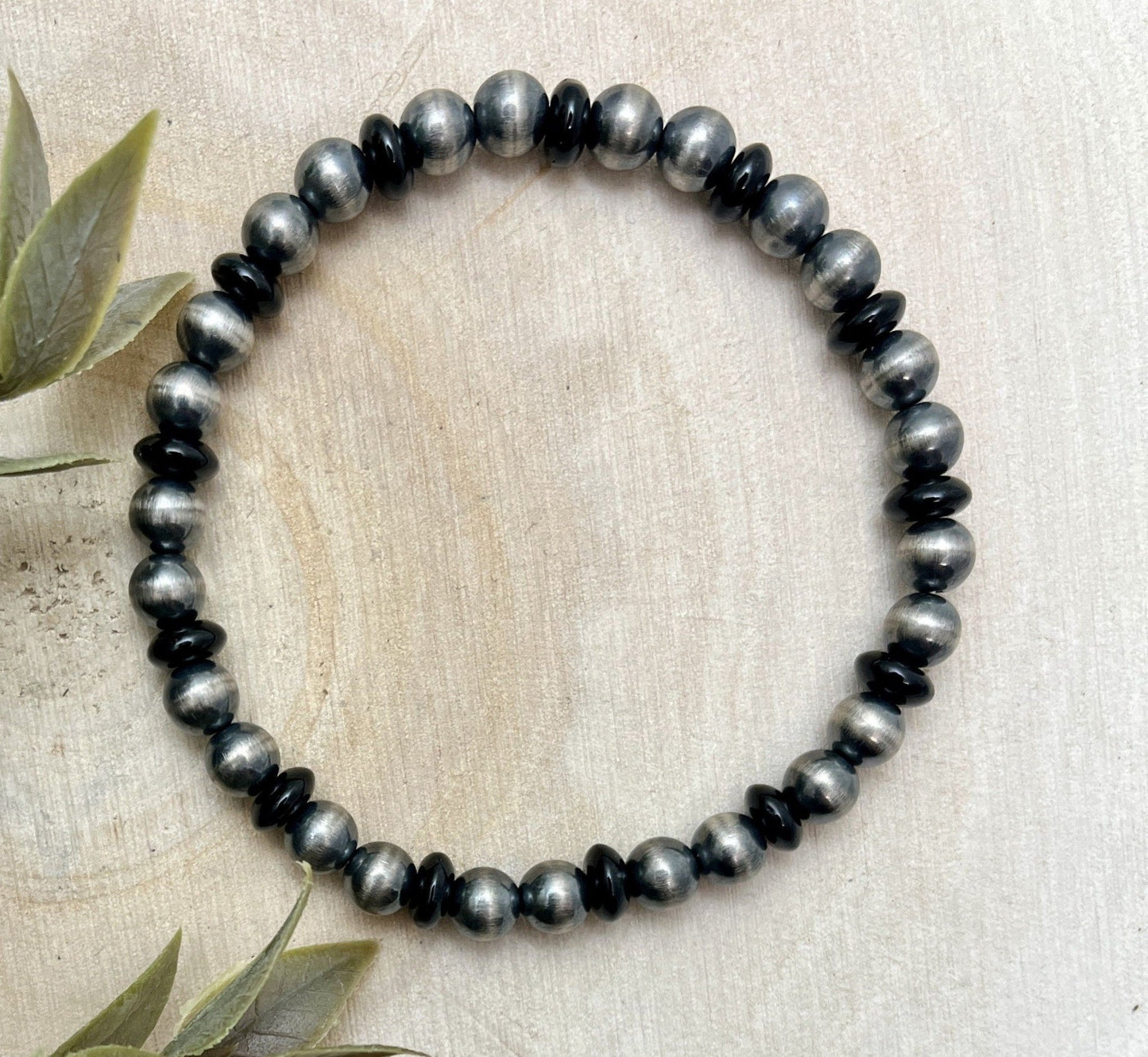 6mm Desert Pearls & Onyx Stretch Bracelet - Sunset TQ Mountain