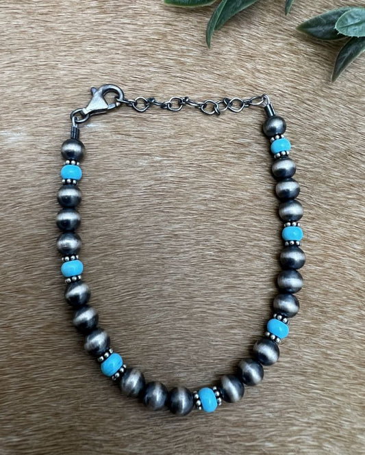 6mm Desert Pearls & Turquoise Bracelet - Sunset TQ Mountain