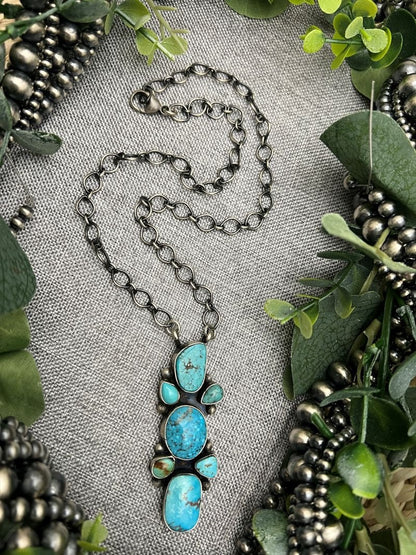 7 - stone Turquoise Necklace - Sunset TQ Mountain