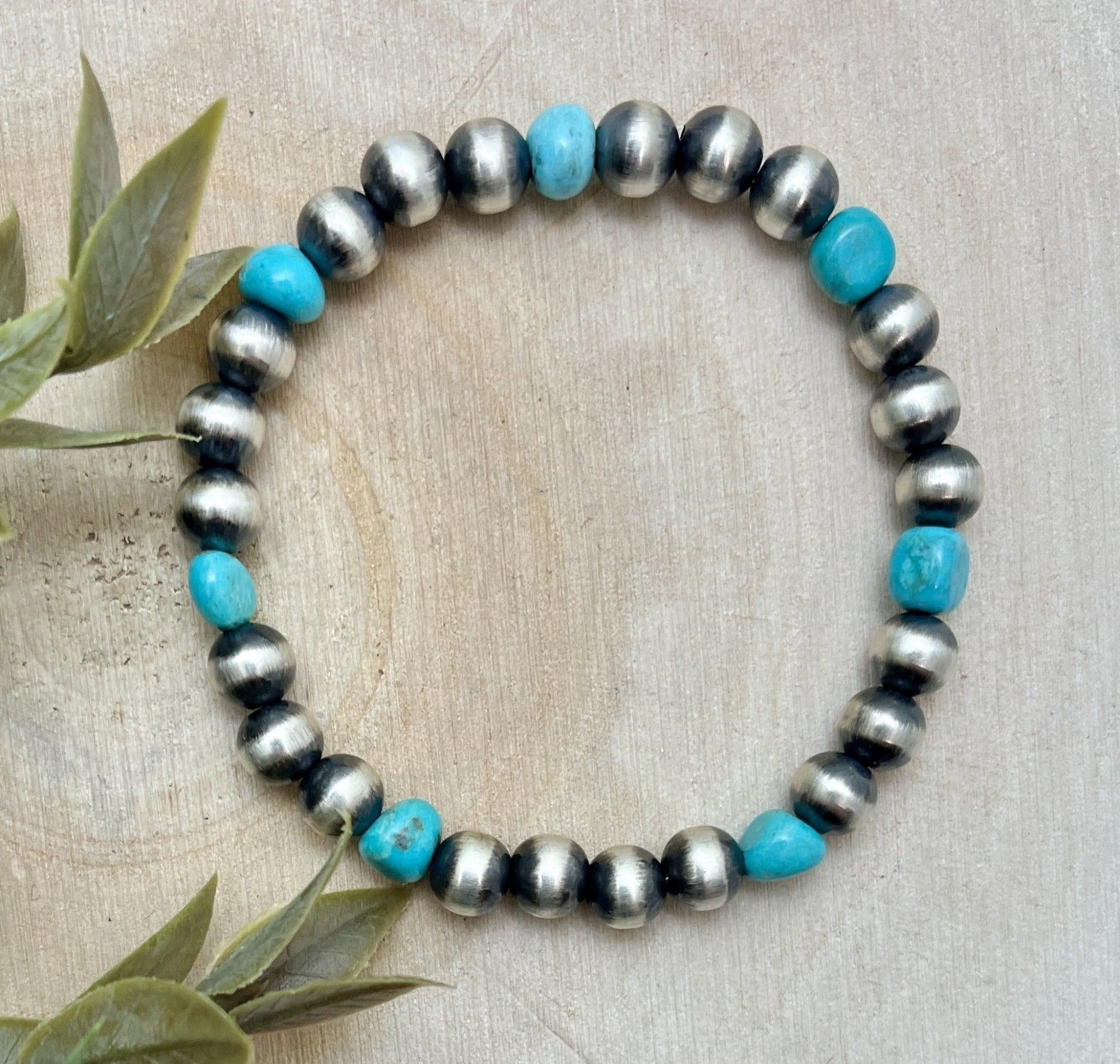 7mm Desert Pearls & Turquoise Stretch Bracelet - Sunset TQ Mountain