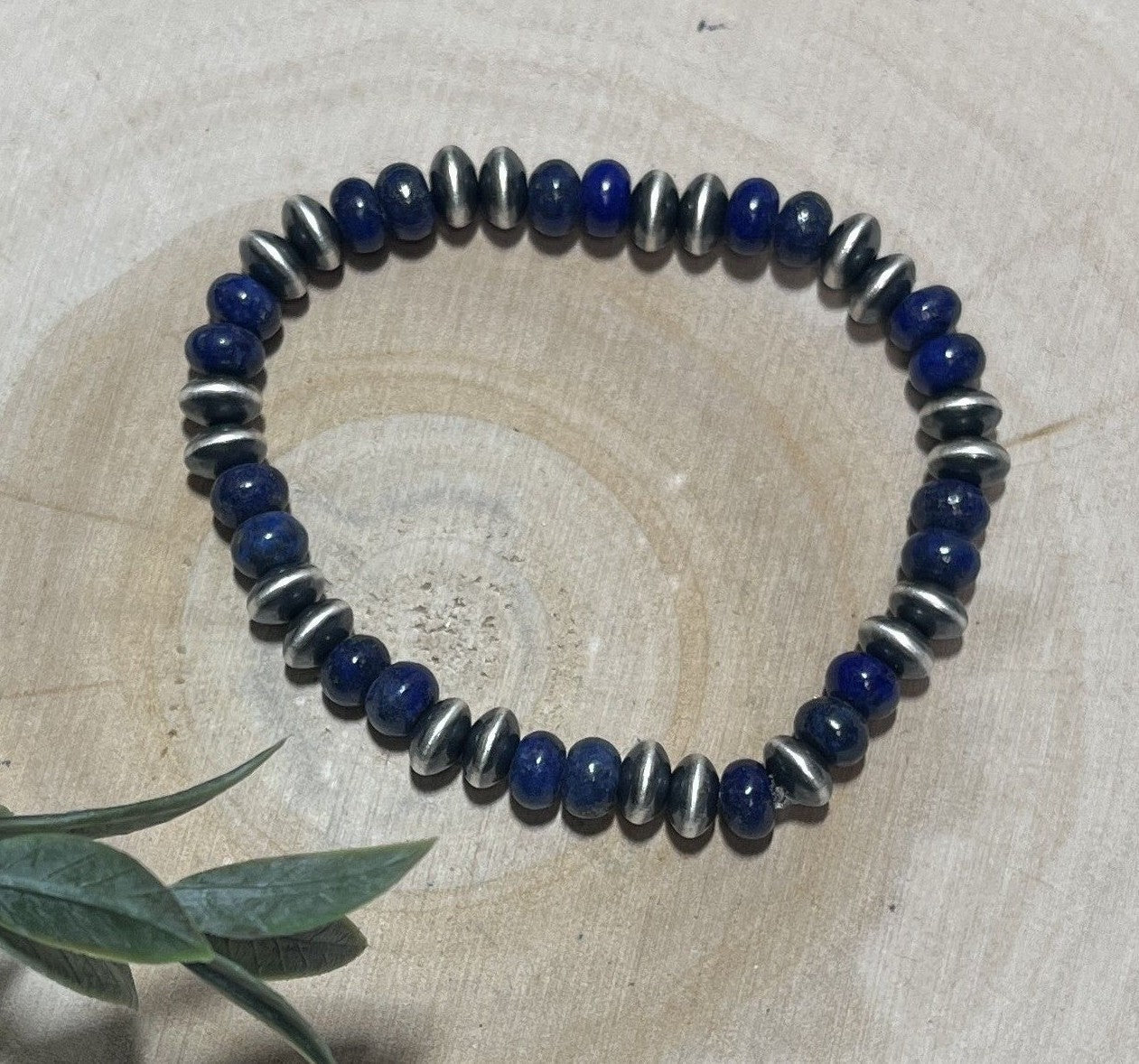7mm Desert Saucer Pearls & Lapis Stretch Bracelet - Sunset TQ Mountain