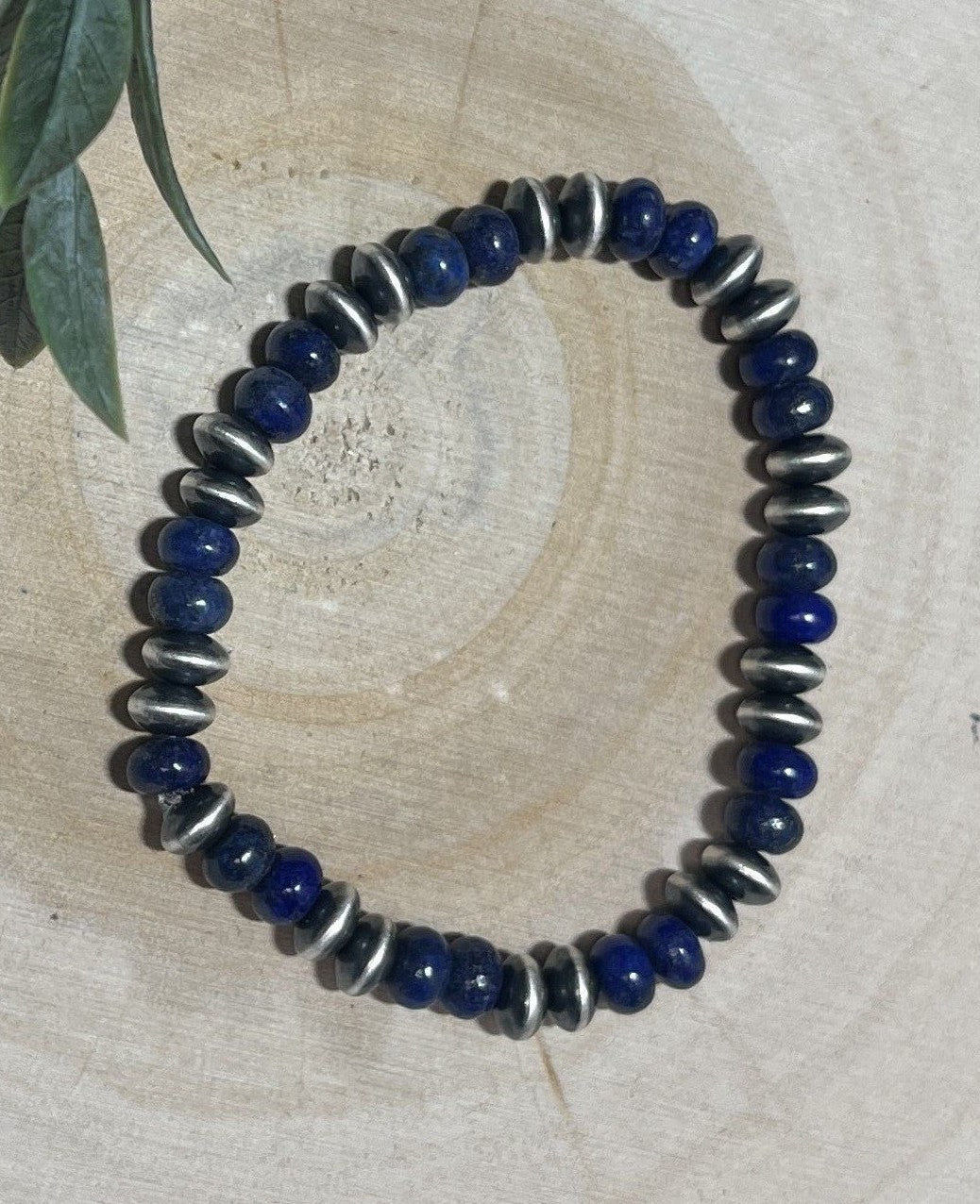 7mm Desert Saucer Pearls & Lapis Stretch Bracelet - Sunset TQ Mountain