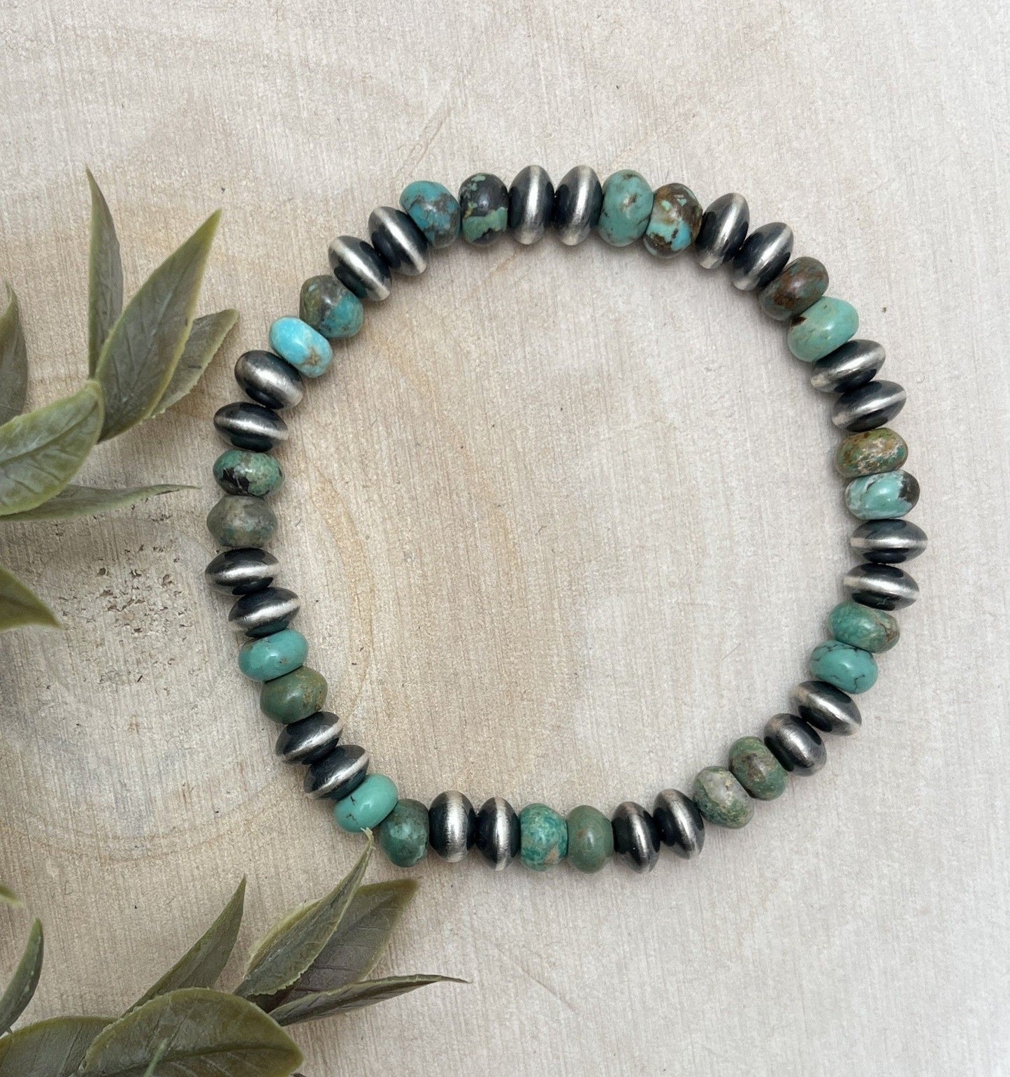 7mm Desert Saucer Pearls & Turquoise Stretch Bracelet - Sunset TQ Mountain