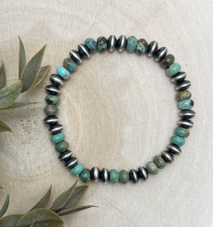 7mm Desert Saucer Pearls & Turquoise Stretch Bracelet - Sunset TQ Mountain