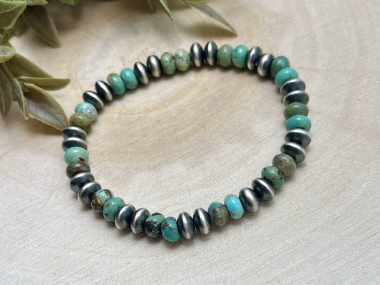 7mm Desert Saucer Pearls & Turquoise Stretch Bracelet - Sunset TQ Mountain