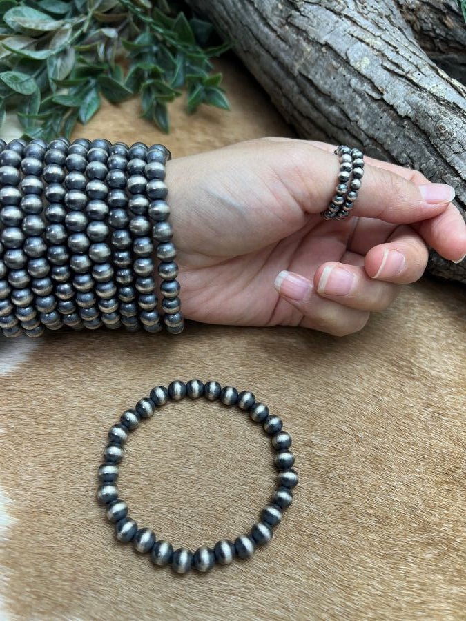 7mm Round Desert Pearls Stretch Bracelet - Sunset TQ Mountain