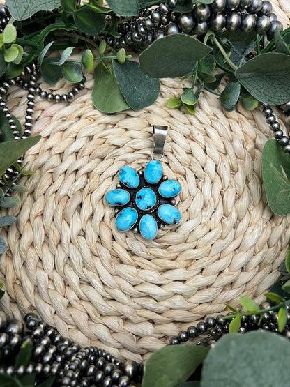 8 - stone Turquoise Cluster Pendant - Sunset TQ Mountain