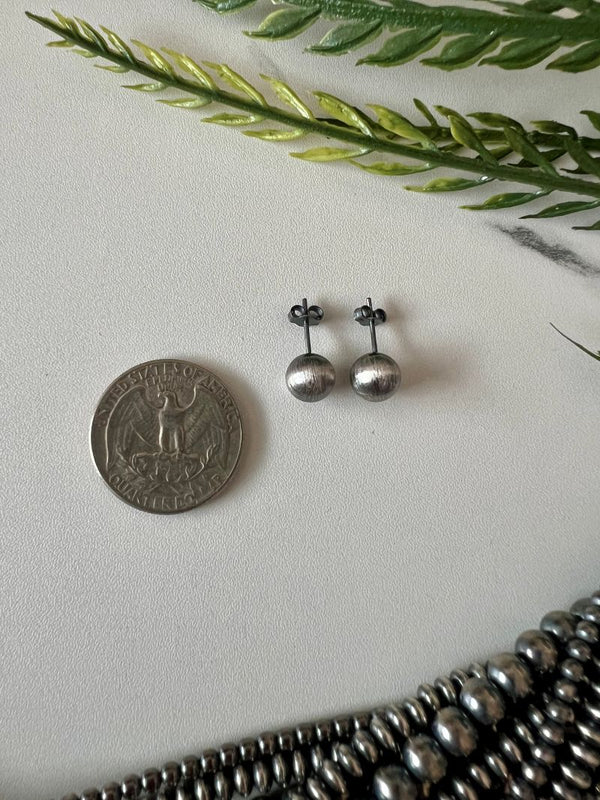 8mm Desert Pearl Round Post Earrings - Sunset TQ Mountain