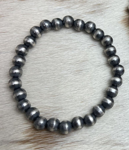 8mm Round Desert Pearls Stretch Bracelet - Sunset TQ Mountain
