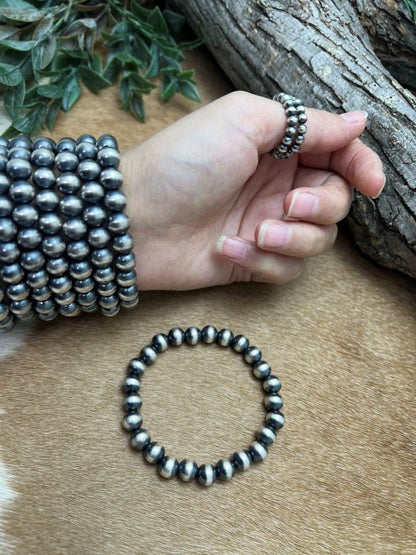 8mm Round Desert Pearls Stretch Bracelet - Sunset TQ Mountain