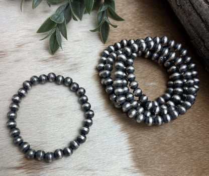 8mm Round Desert Pearls Stretch Bracelet - Sunset TQ Mountain