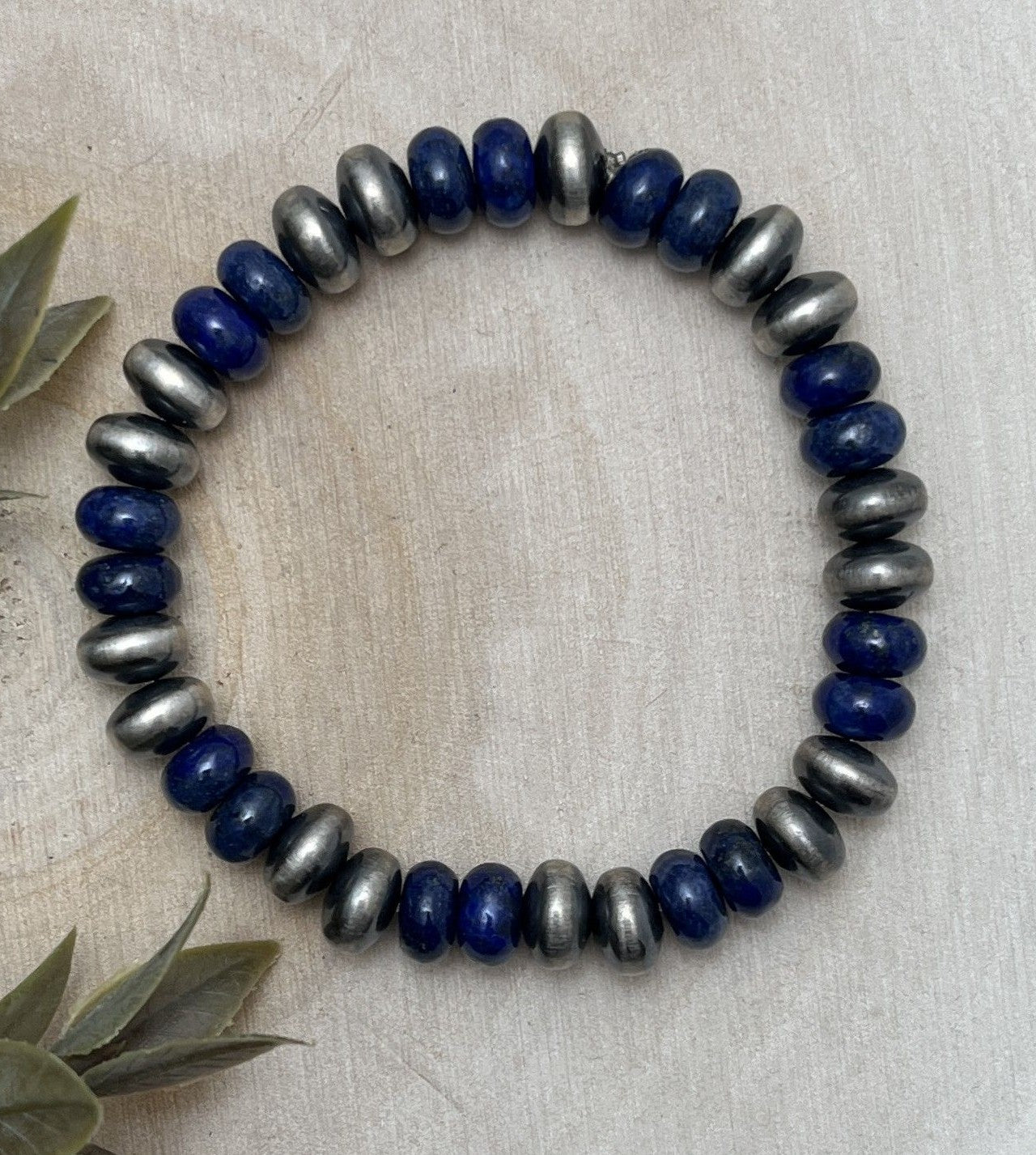 9mm Desert Saucer Pearls & Lapis Stretch Bracelet - Sunset TQ Mountain