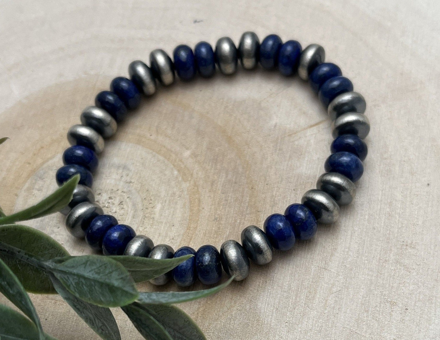 9mm Desert Saucer Pearls & Lapis Stretch Bracelet - Sunset TQ Mountain