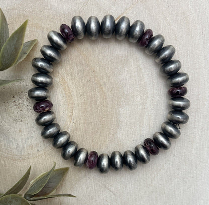 9mm Desert Saucer Pearls & Purple Spiny Stretch Bracelet - Sunset TQ Mountain