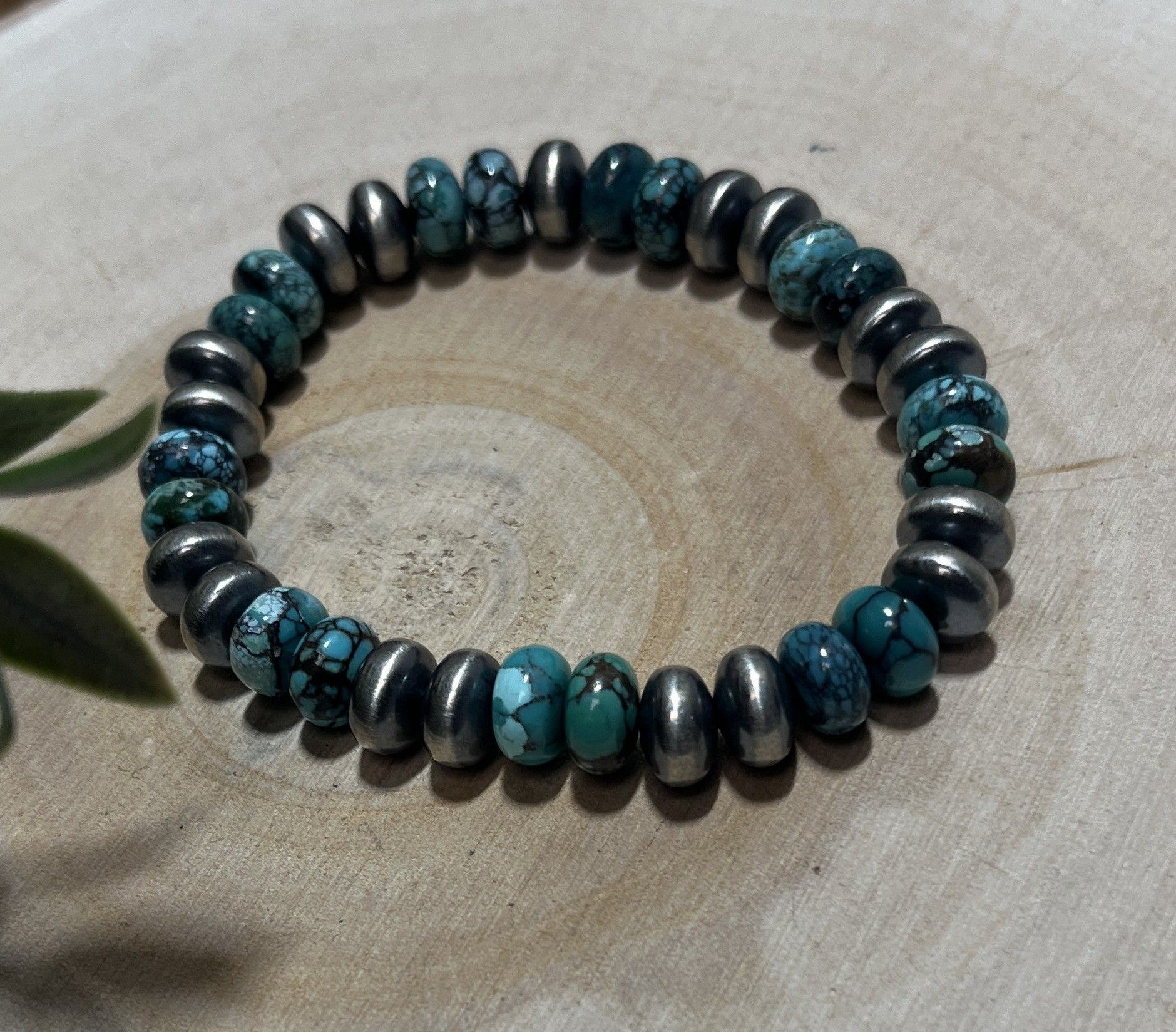 9mm Desert Saucer Pearls & Turquoise Stretch Bracelet - Sunset TQ Mountain