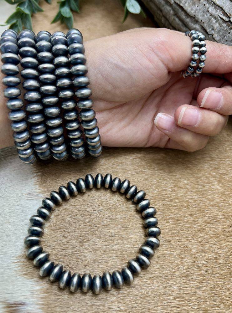 9mm Saucer Desert Pearls Stretch Bracelet - Sunset TQ Mountain