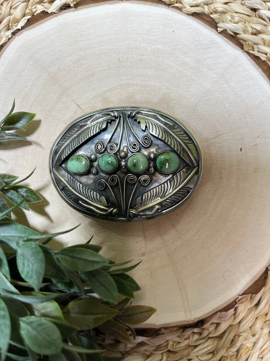Green Sonoran Turquoise and Feather Buckle