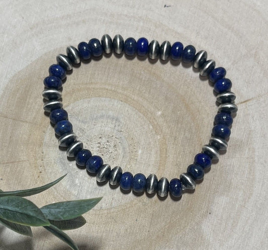 7mm Desert Saucer Pearls & Lapis Stretch Bracelet