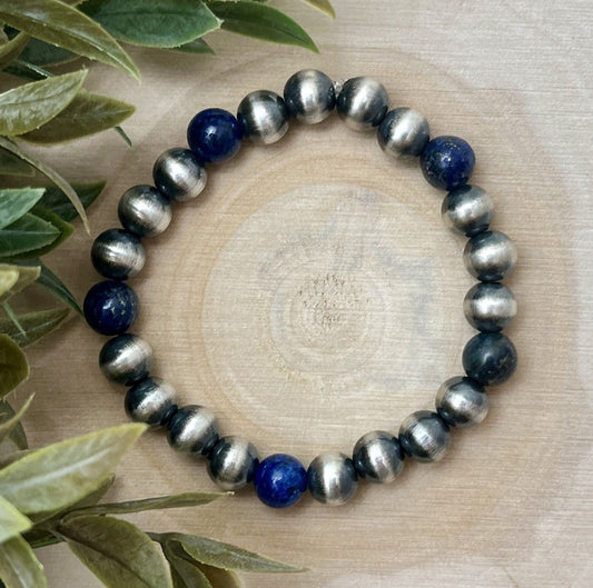 8mm Desert Pearls & Lapis Stretch Bracelet
