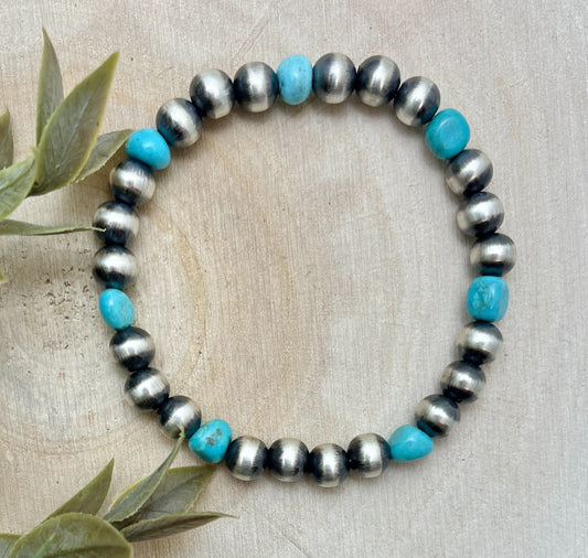 7mm Desert Pearls & Turquoise Stretch Bracelet