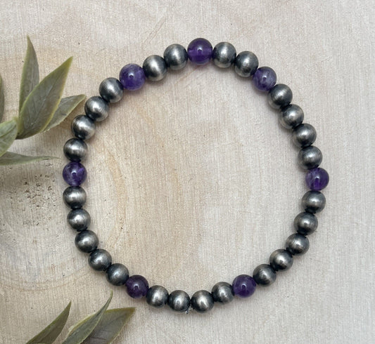 6mm Desert Pearls & Amethyst Stretch Bracelet