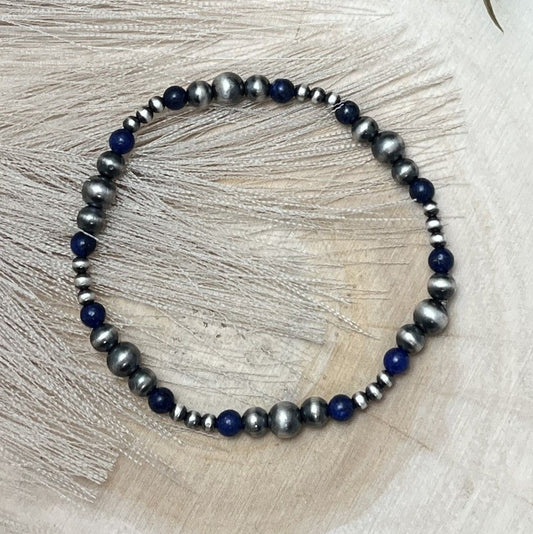 Desert Pearls & Lapis Graduated Stretch Bracelet