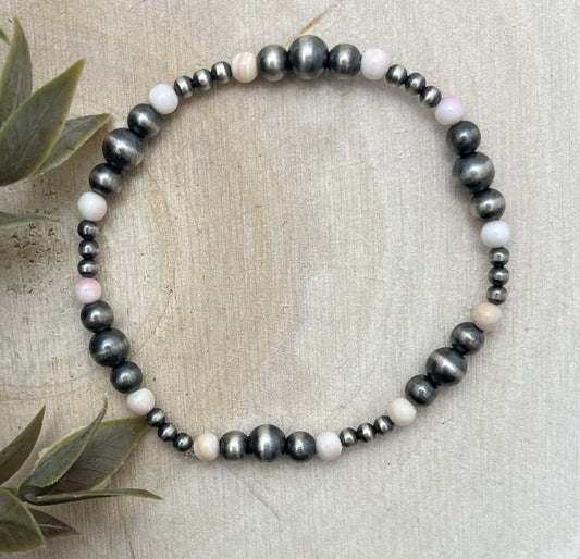 Desert Pearls & Pink Conch Graduated Stretch Bracelet
