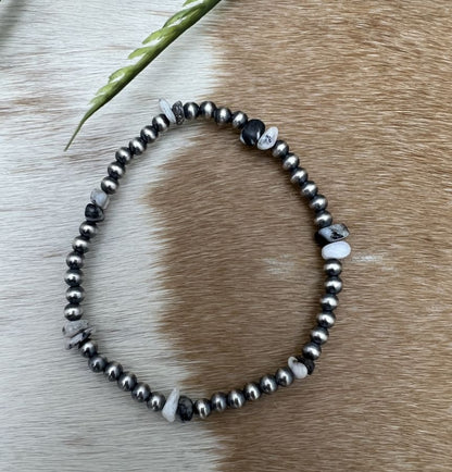 Desert Pearls & White Buffalo Nuggets Stretch Bracelet