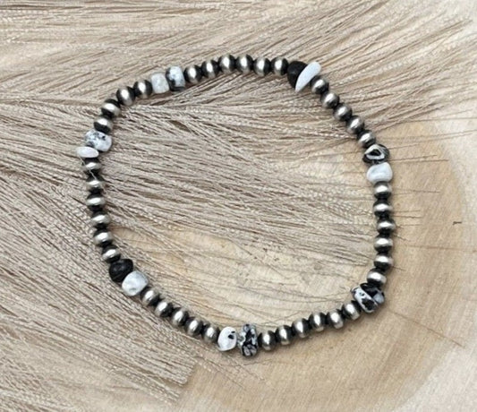 Desert Pearls & White Buffalo Nuggets Stretch Bracelet