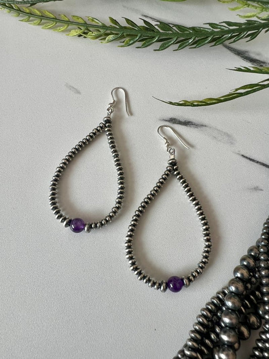 Desert Pearl Saucer Dangle Earrings with Amethyst