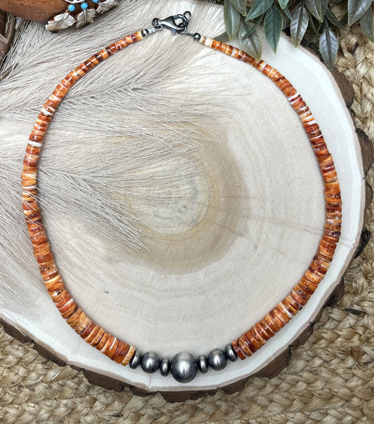 Desert Pearls & Orange Spiny Oyster Necklace